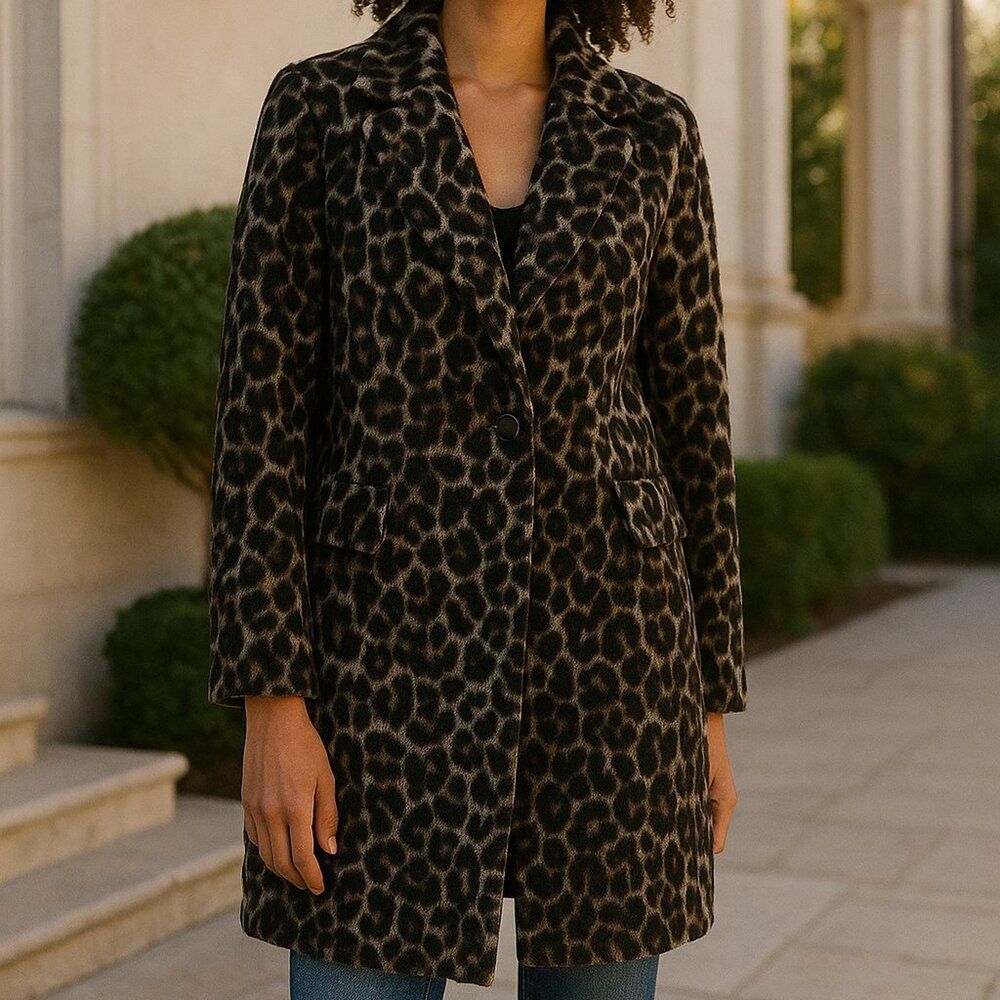 Crown & Ivy NWT Leopard Animal Print One Button Coat Jacket Small